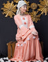 Dubai Bell Sleeve flowers around knee party Abaya Peach
